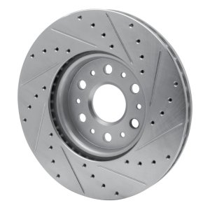 Buick Enclave Brake Rotor (1) - Front Left - R1 Concepts - Drilled & Slotted - Silver - `17-`25